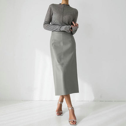 Women's Faux Leather Skirts Back Slit High Waist Bodycon Midi Pencil Skirt