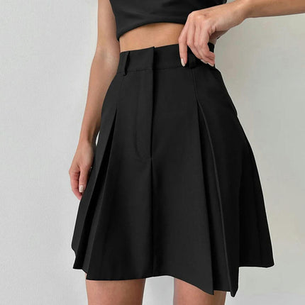 Women's Casual Skirts High Waisted Pleated A-Line Mini Skirt with Pockets