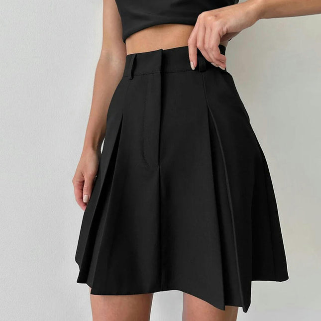 Women's Casual Skirts High Waisted Pleated A-Line Mini Skirt with Pockets