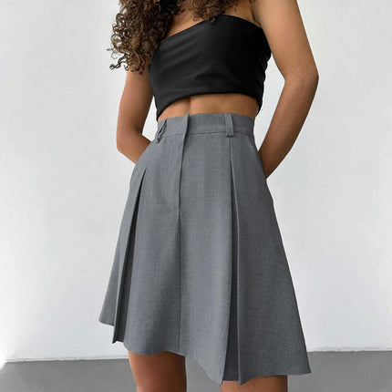 Women's Casual Skirts High Waisted Pleated A-Line Mini Skirt with Pockets