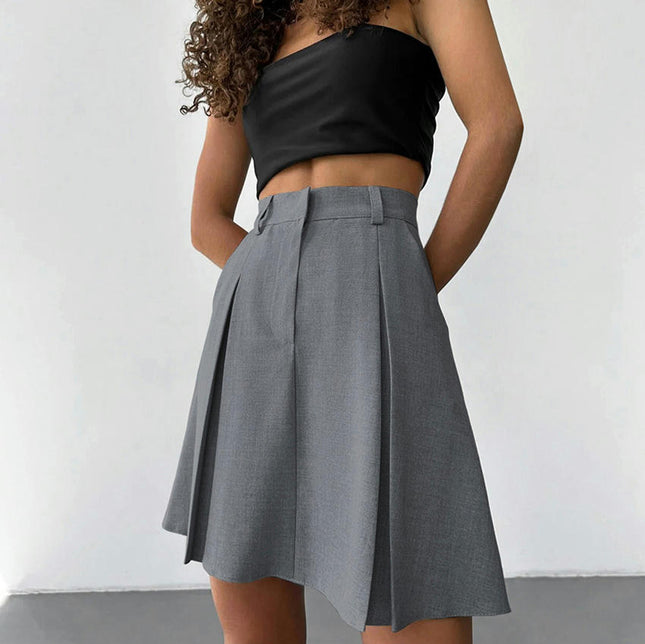 Women's Casual Skirts High Waisted Pleated A-Line Mini Skirt with Pockets