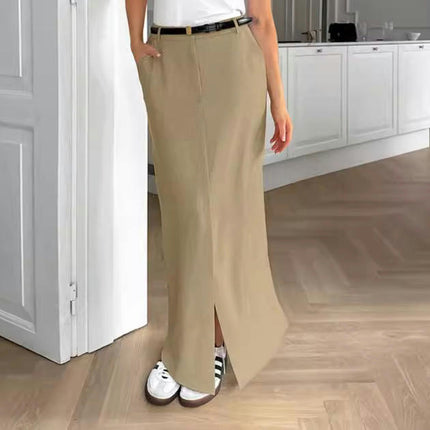 Women's High Waist Long Skirts Bodycon Slit Casual Maxi Skirt