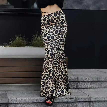 Women Casual Leopard Print Maxi Skirt High Waist A Line Long Skirts