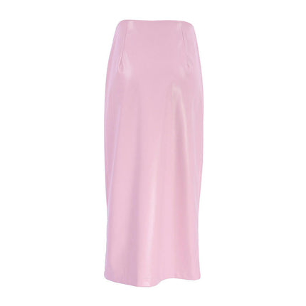Women's Sexy Zip Up High Waist Skirts Split Bodycon Faux Leather Midi Skirt