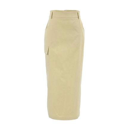 Women High Waisted Skirt Trendy Summer Casual Pocket Long Pencil Skirts with Slit