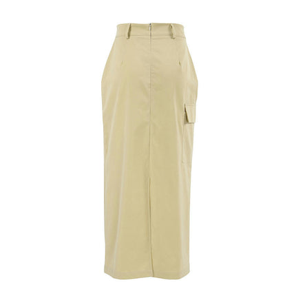 Women High Waisted Skirt Trendy Summer Casual Pocket Long Pencil Skirts with Slit