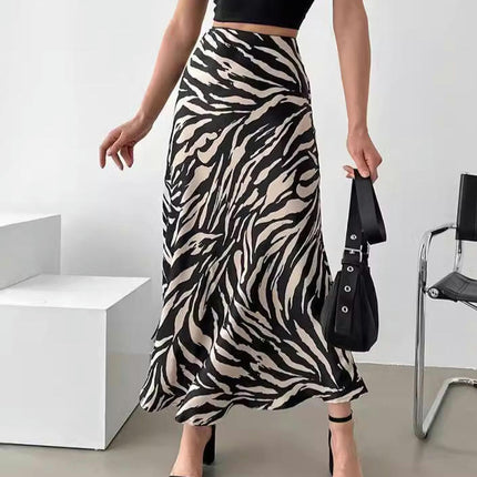 Women Casual Maxi Skirt High Waist Animal Print A Line Long Skirts