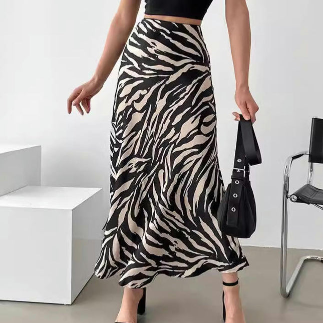 Women Casual Maxi Skirt High Waist Animal Print A Line Long Skirts