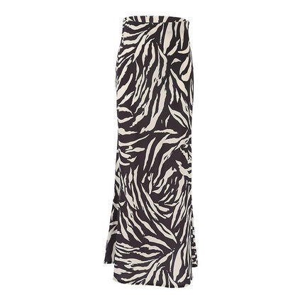 Women Casual Maxi Skirt High Waist Animal Print A Line Long Skirts