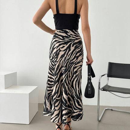 Women Casual Maxi Skirt High Waist Animal Print A Line Long Skirts