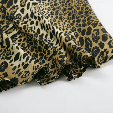 Women's Satin Maxi Skirts High Waisted Casual A-Line Leopard Print Long Skirt