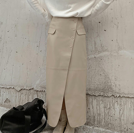 Womens Faux Leather Button Down Skirt High Waist Split Bodycon Pencil Long Skirt