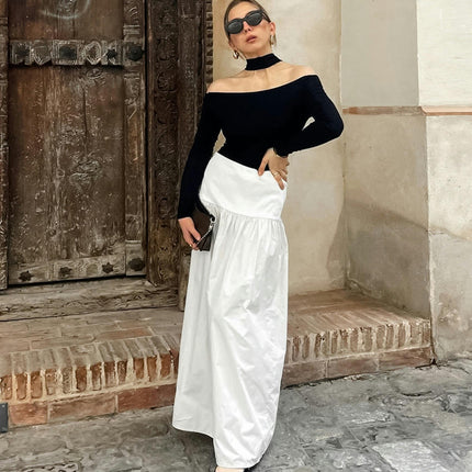 Women's High Waisted Maxi Skirt A-Line Flowy Pleated Cotton Long Skirt