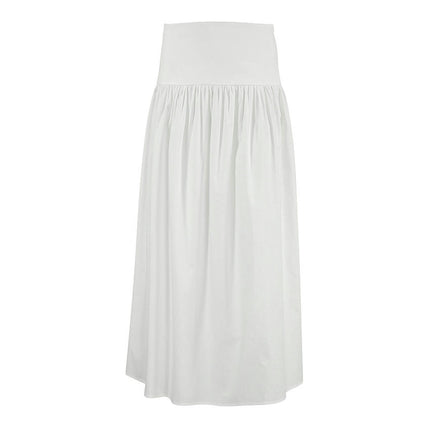 Women's High Waisted Maxi Skirt A-Line Flowy Pleated Cotton Long Skirt