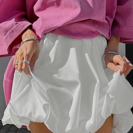 Women Cute Mini Bubble Skirts Pleated Ruffle Puffy A Line High Waist Balloon Skirts