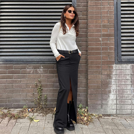 Women High Waisted Maxi Skirt Bodycon Casual Pocket Long Skirts with Slit
