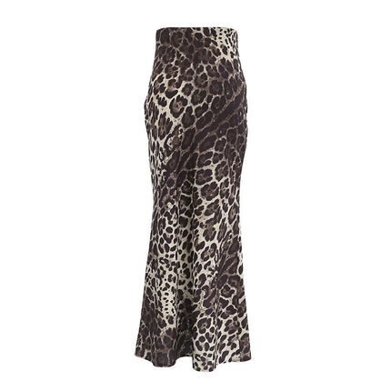 Women's Leopard Casual A-Line Maxi Skirt High Waisted Cheetah Print Long Skirts