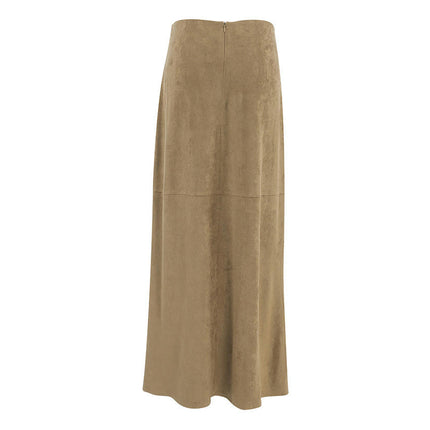 Women Fall Winter Elegant Faux Suede Maxi Skirt High Waist Pencil Long Skirt