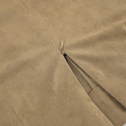 Women Fall Winter Elegant Faux Suede Maxi Skirt High Waist Pencil Long Skirt
