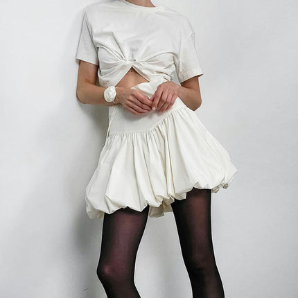 Women Bubble Mini Skirt High Waist Ruffle Pleated Summer A Line Short Skirts