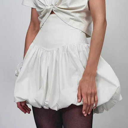 Women Bubble Mini Skirt High Waist Ruffle Pleated Summer A Line Short Skirts