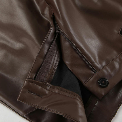 Womens Faux Leather Long Skirt Bodycon Slit High Waist Pencil Maxi Skirt with Pockets