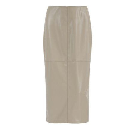 Faux Leather Pencil Skirt for Women Casual Bodycon Slit Midi Skirt