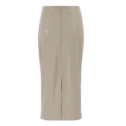 Faux Leather Pencil Skirt for Women Casual Bodycon Slit Midi Skirt