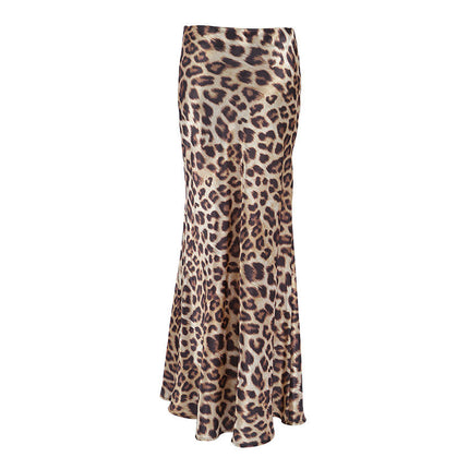 Women's Leopard Print A-Line Maxi Skirt High Waisted Long Skirts