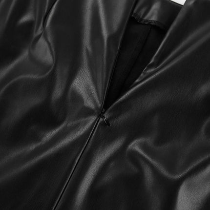 Women's High Waist Faux Leather Maxi Skirt A-Line Long Skirt with Slit