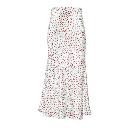 Women's Midi Satin Skirt High Waisted Elegant Floral Print Skirts