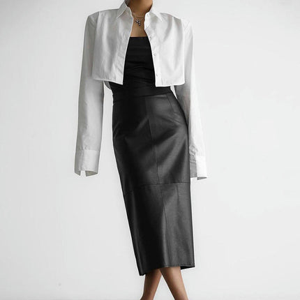 Women's Bodycon Faux Leather Skirt High Waisted Slim Fit Pencil Midi Skirt