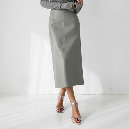 Women's Bodycon Faux Leather Skirt High Waisted Slim Fit Pencil Midi Skirt