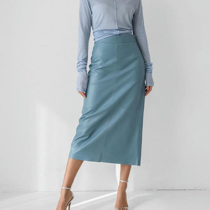 Women's Bodycon Faux Leather Skirt High Waisted Slim Fit Pencil Midi Skirt