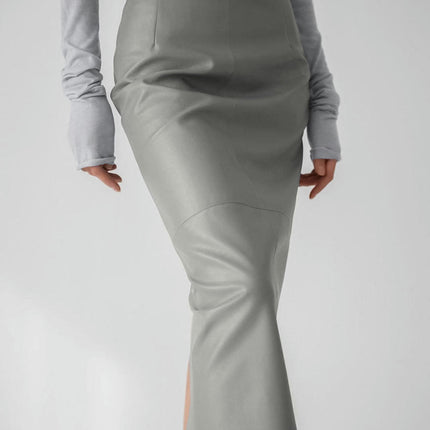 Women's Bodycon Faux Leather Skirt High Waisted Slim Fit Pencil Midi Skirt