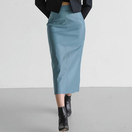 Women's Bodycon Faux Leather Skirt High Waisted Slim Fit Pencil Midi Skirt