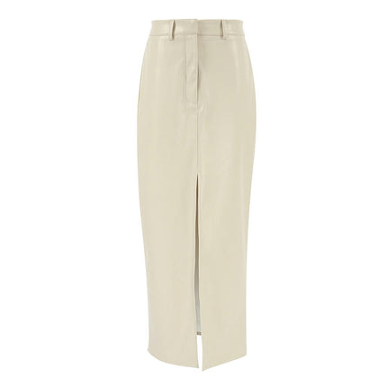 Long Faux Leather Skirts for Women Casual High Waisted Bodycon Maxi Skirt with Slit