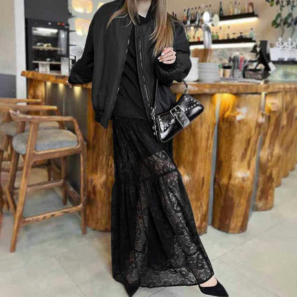 Women's Sexy Sheer Lace Long Skirt High Waisted Floral A Line Maxi Skirts
