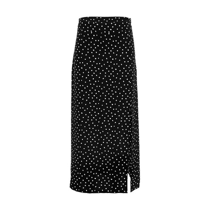 Womens Summer Polka Dot Print Skirt Slit High Waisted A Line Midi Skirts