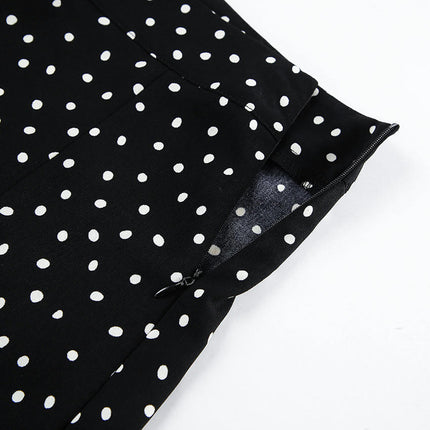 Womens Summer Polka Dot Print Skirt Slit High Waisted A Line Midi Skirts