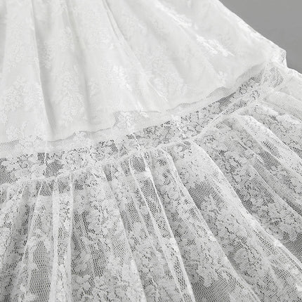 Women's See Through Floral Lace Skirts Elastic High Waist Sheer A Line Long Skirt