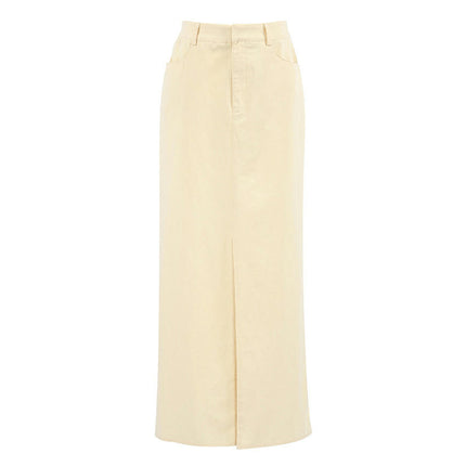 Women's Cotton Maxi Pencil Skirts Casual High Waisted Long Skirt with Slit