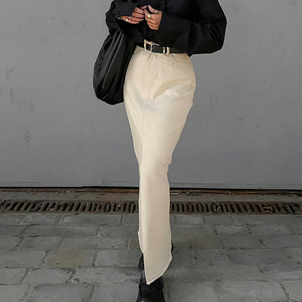 Women's Cotton Maxi Pencil Skirts Casual High Waisted Long Skirt with Slit