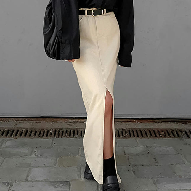 Women's Cotton Maxi Pencil Skirts Casual High Waisted Long Skirt with Slit