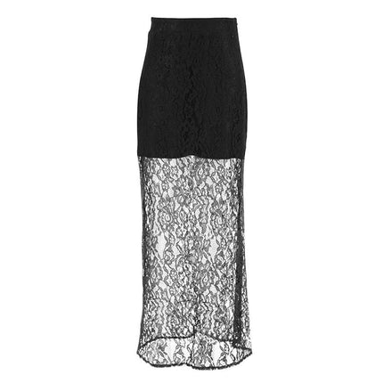 Women See Through Maxi Skirts High Waist Floral Lace A Line Long Skirts