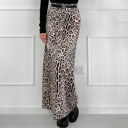Womens Leopard Print Long Skirt Trendy Summer High Waist Maxi Skirts