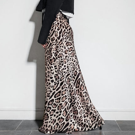 Womens Leopard Print Long Skirt Trendy Summer High Waist Maxi Skirts