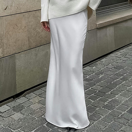Women's Sexy Bodycon Maxi Skirt Satin High Waisted Mermaid Long Skirts