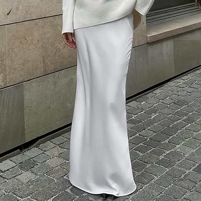 Women's Sexy Bodycon Maxi Skirt Satin High Waisted Mermaid Long Skirts