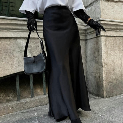 Women's Satin High Waisted Maxi Skirts A Line Mermaid Long Skirt